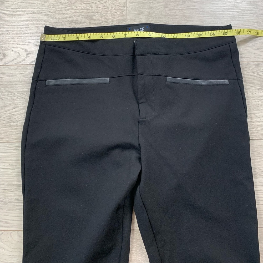 PAIGE Black Rosalind Ponte Knit Stretch Pants w/ Faux Leather Trim Pockets - Picture 10 of 12
